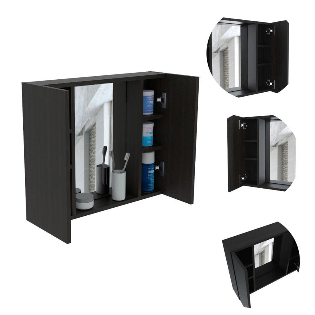 Garnet Medicine Cabinet With Mirror, 6 Inner Shelves, And External Shelf, Black