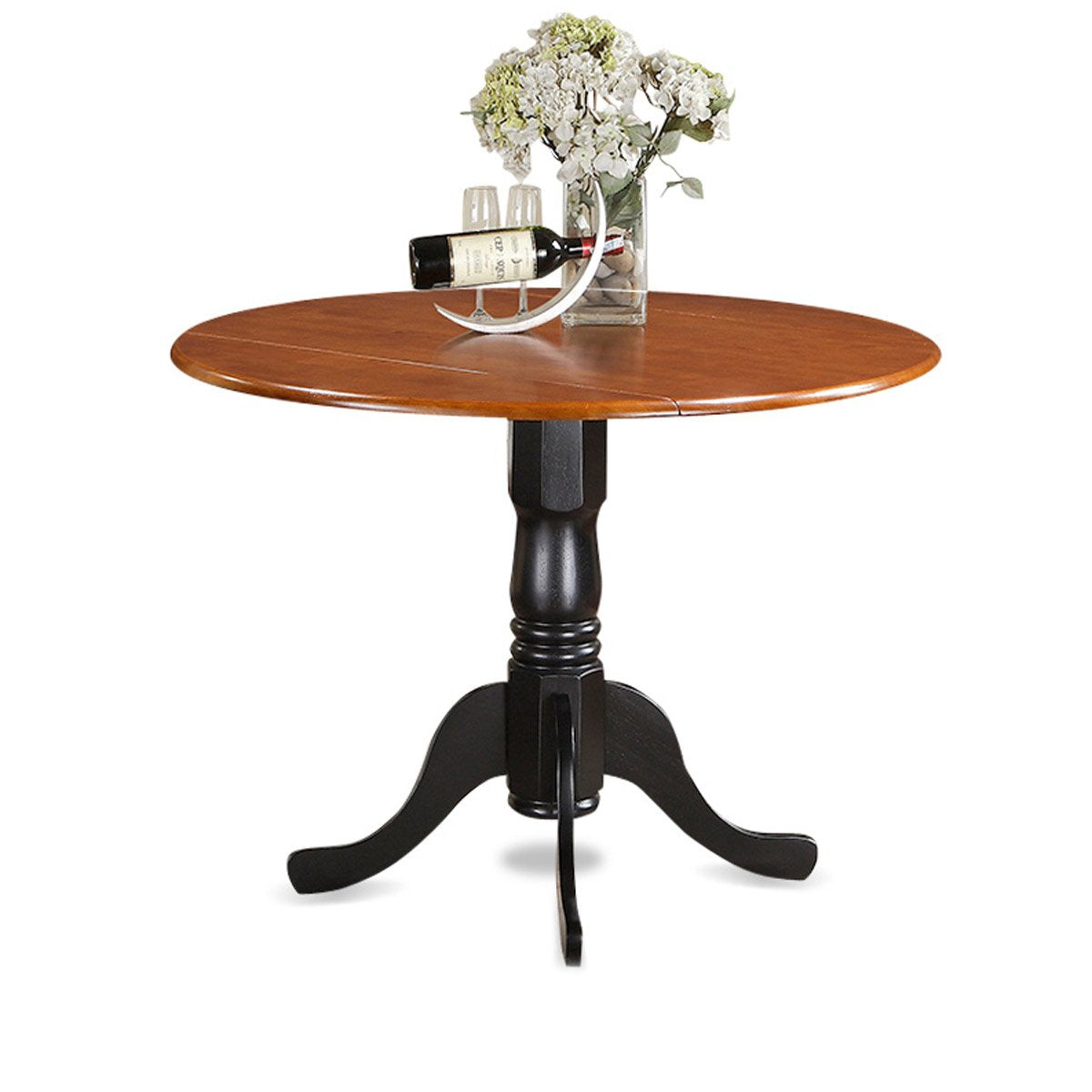 East West Furniture DLNI3-BCH-LC 3 Piece Dining Set Contains a Round Dining Room Table with Dropleaf and 2 Faux Leather Upholstered Chairs, 42x42 Inch, Black & Cherry