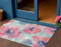 3 X 5 Pink And Sky Blue Floral Washable Indoor Outdoor Area Rug