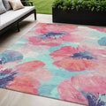 5 X 8 Pink And Sky Blue Floral Washable Indoor Outdoor Area Rug