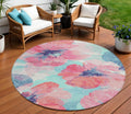 8 Pink And Sky Blue Round Floral Washable Indoor Outdoor Area Rug