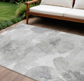 9 X 12 Ivory And Silver Floral Washable Indoor Outdoor Area Rug