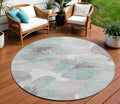 8 Blue And Sage Round Floral Washable Indoor Outdoor Area Rug
