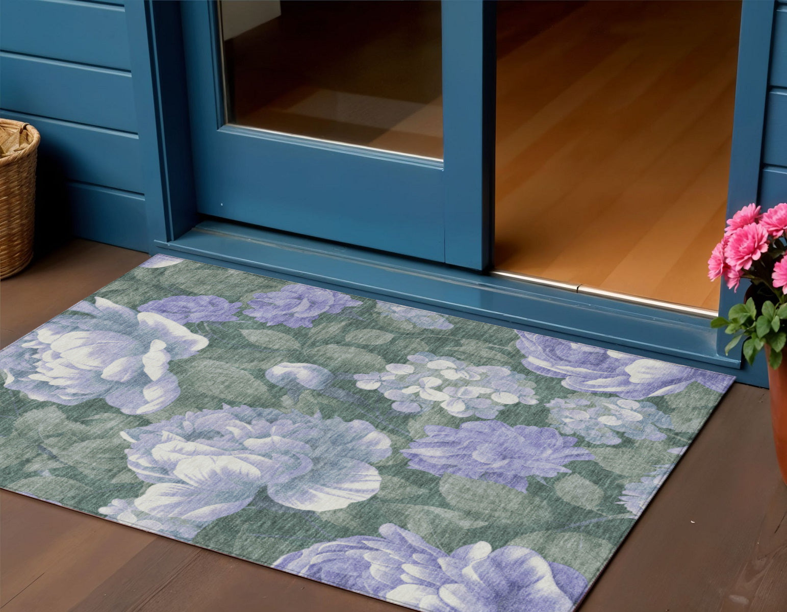 3 X 5 Lavender And Olive Green Floral Washable Indoor Outdoor Area Rug
