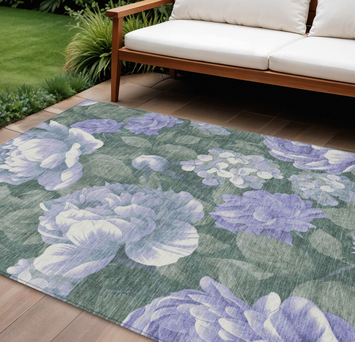 10 X 14 Lavender And Olive Green Floral Washable Indoor Outdoor Area Rug