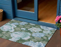 3 X 5 Sky Blue And Taupe Floral Washable Indoor Outdoor Area Rug
