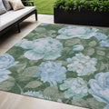 5 X 8 Sky Blue And Taupe Floral Washable Indoor Outdoor Area Rug