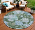 8 Sky Blue And Taupe Round Floral Washable Indoor Outdoor Area Rug