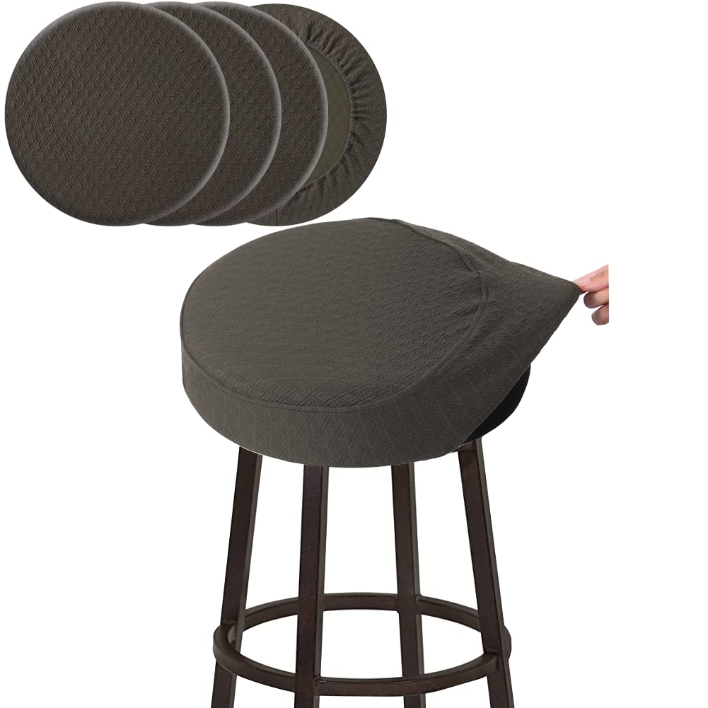 Buyue 4 Pcs Bar Stool Covers, Luxury Fabric Dia.12-14' Round Stretchy Crease-Resistant Washable Jacquard Dustproof Stool Seat Slipcover, S-Brown-Set Of 4