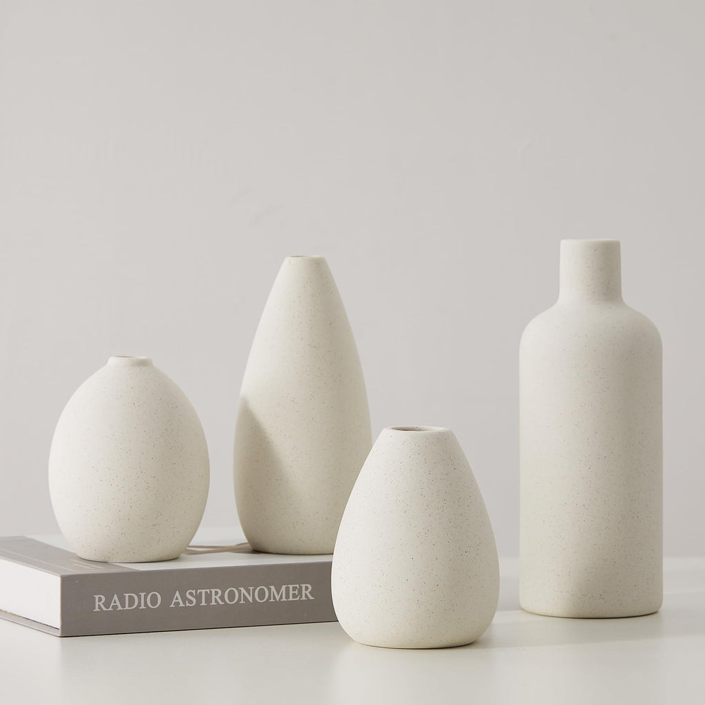CEMABT White Ceramic Vase Set - 4 Small Vases for Flowers, Unique Flower Vases for Centerpieces, Decorative Modern Vases for Hom