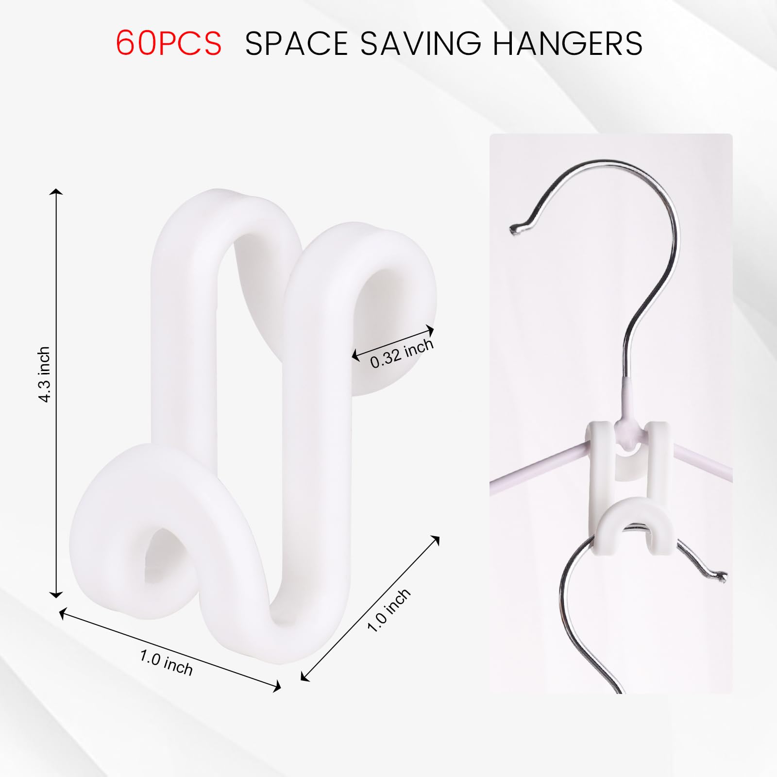 Hakday 60Pcs White Clothes Hanger Connector Hooks, Heavy Duty Space Saving Hooks For Velvet Hangers Wooden Hangers Closet Organi
