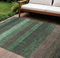10 X 14 Green And Khaki Striped Washable Indoor Outdoor Area Rug