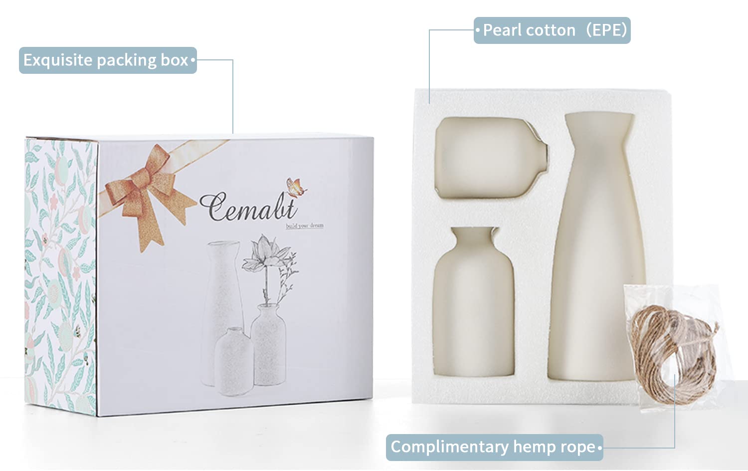 Cemabt White Ceramic Vase Set-3 Small Flower Vases For Decor,Modern Boho Farmhouse Home Decor,Decorative Vase For Pampas Grass&D