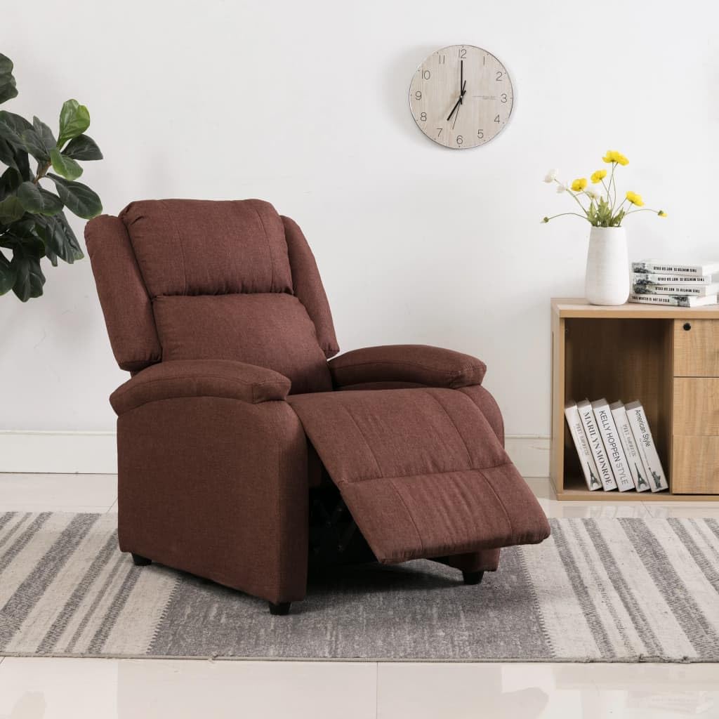 vidaXL Brown Fabric Recliner Chair - Comfortable and Adjustable Relaxing Armchair with Sturdy Wood and Metal Frame - Ideal for Living Room, Bedroom and Office