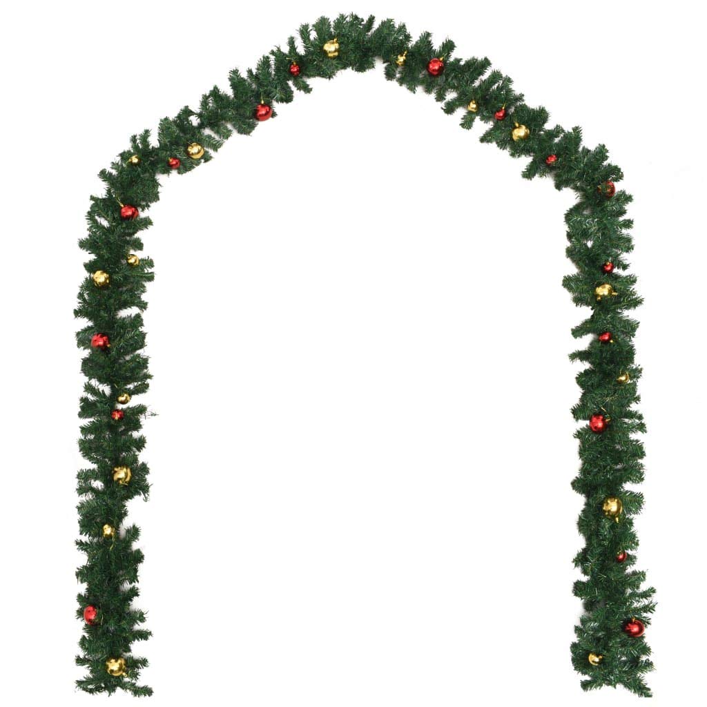 vidaXL Christmas Garlands 4 pcs Set with Baubles Green, 106.2&quot; Each, PVC Material - Indoor and Outdoor Decor for Ceiling, Banister, Fireplace, and Windows