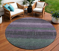 8 Purple And Olive Green Round Striped Washable Indoor Outdoor Area Rug