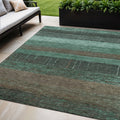 5 X 8 Teal Blue And Taupe Striped Washable Indoor Outdoor Area Rug