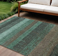 8 X 10 Teal Blue And Taupe Striped Washable Indoor Outdoor Area Rug