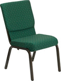 Flash Furniture Hercules Series 18.5''W Stacking Church Chair In Green Patterned Fabric - Gold Vein Frame