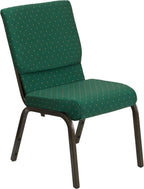 Flash Furniture Hercules Series 18.5''W Stacking Church Chair In Green Patterned Fabric - Gold Vein Frame