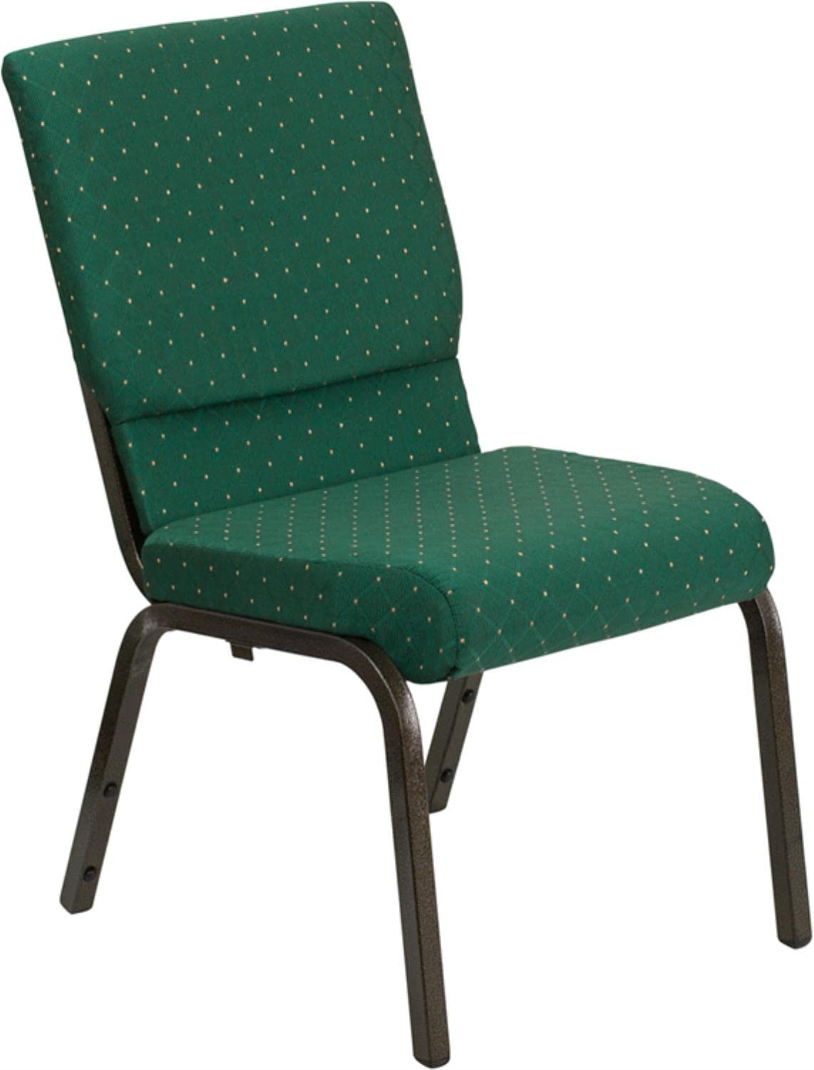 Flash Furniture Hercules Series 18.5''W Stacking Church Chair In Green Patterned Fabric - Gold Vein Frame