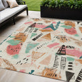 5 X 8 Ivory Blush And Teal Blue Abstract Washable Indoor Outdoor Area Rug