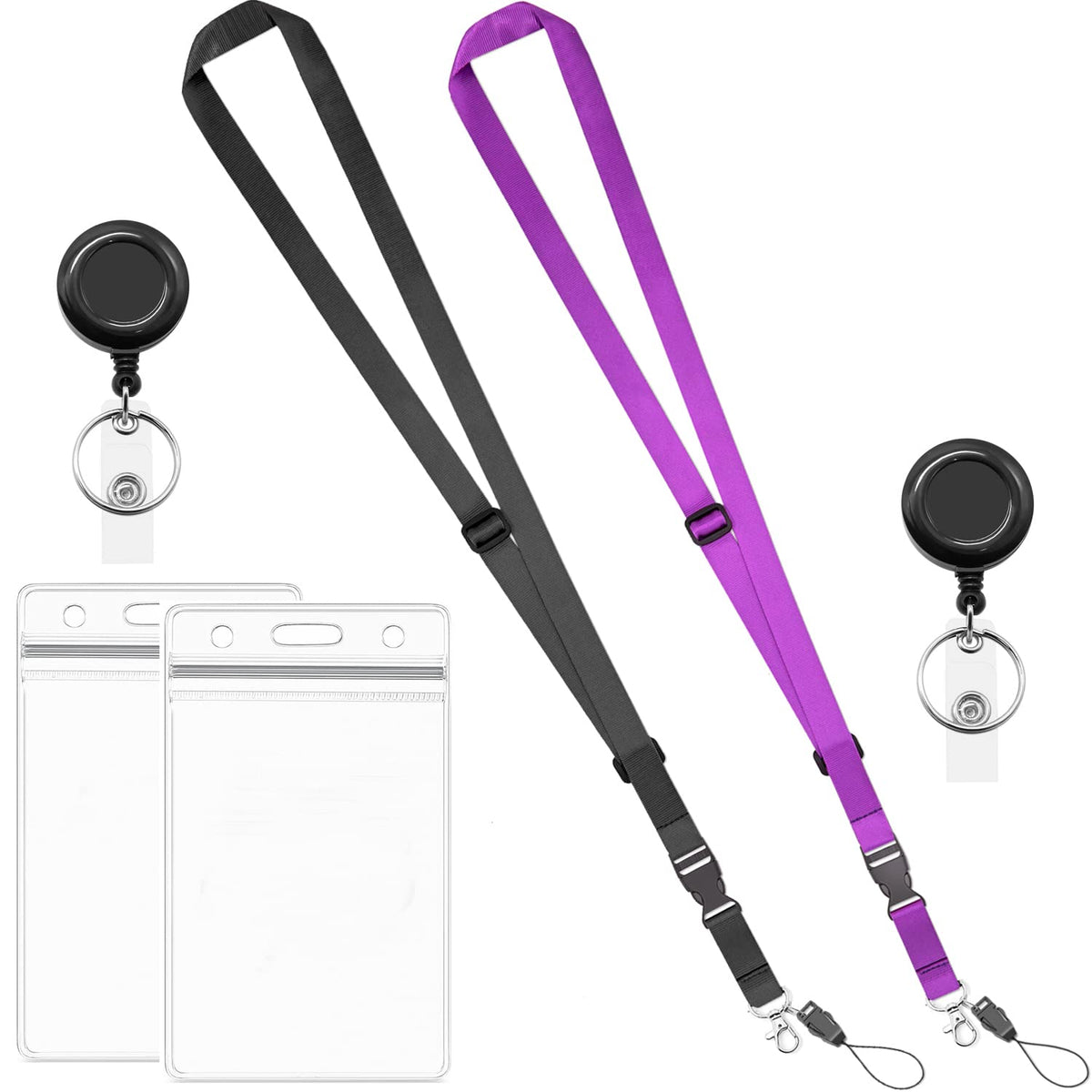 Amuu Lanyard With Id Badge Holder Badge Reel Black Purple Office Safety Cruise Lanyards Adjustable Neck Quick Release For Women