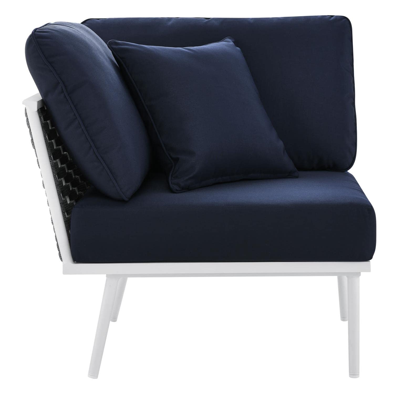 Modway Stance Outdoor Patio Woven Rope Aluminum Sectional Sofa, Corner Chair, White Navy