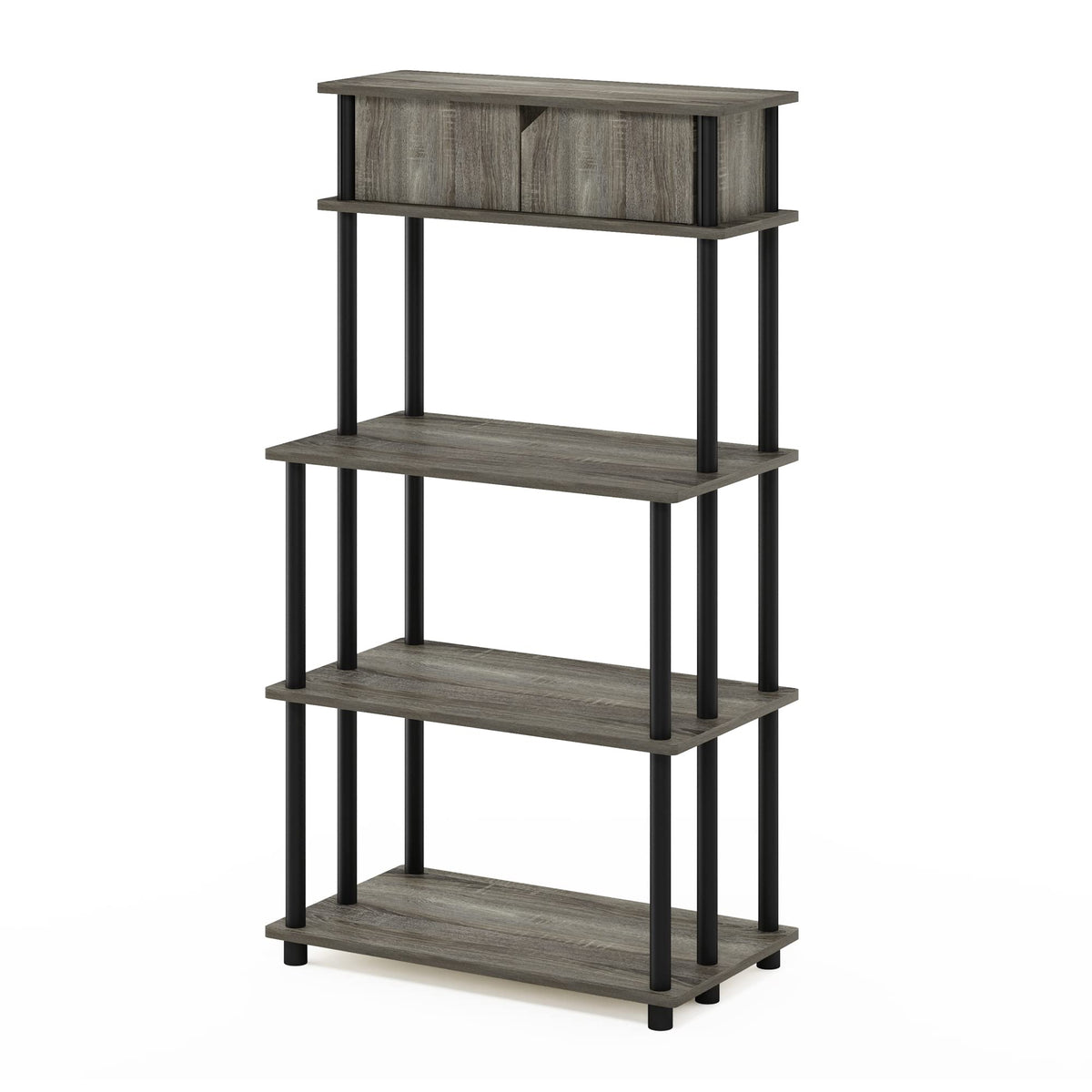 Furinno Turn-N-Tube Toolless Storage Shelf with Top Cabinet, French Oak Grey/Black