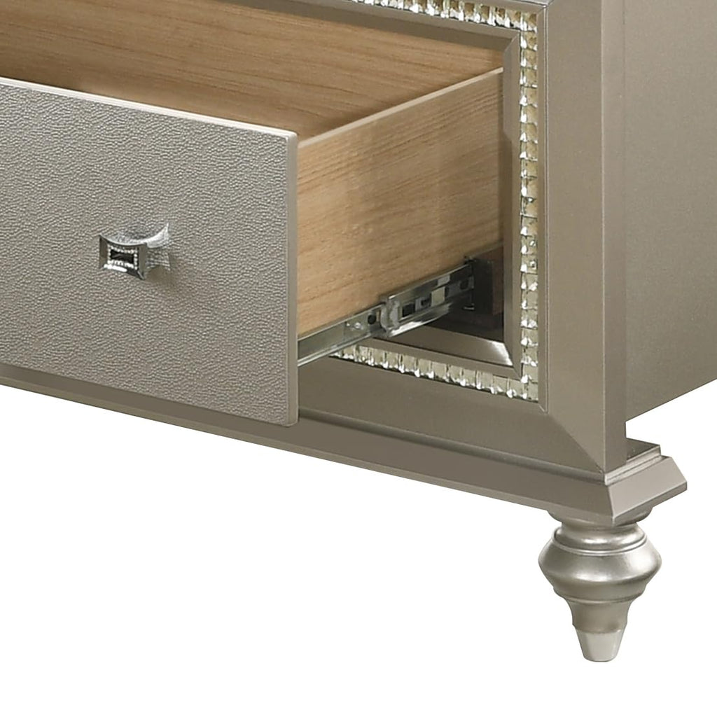 Acme Kaitlyn Full Bed with LED in Synthetic Leather and Champagne