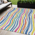5 X 8 Ivory Blue Pink And Yellow Striped Washable Indoor Outdoor Area Rug