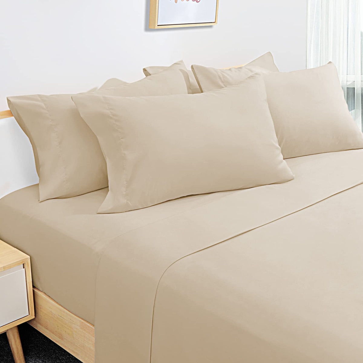 Homeideas 6 Pieces Lightweight Easy Care Microfiber Bed Sheets Set(Queen, Cream), Super Soft & Fade Resistant, 15 Inches Deep Po