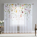Fereyis Floral Sheer Curtains For Living Room 84 Inch Length 2 Panels Set Elegant Butterfly Spring Flower Printed Window Curtain