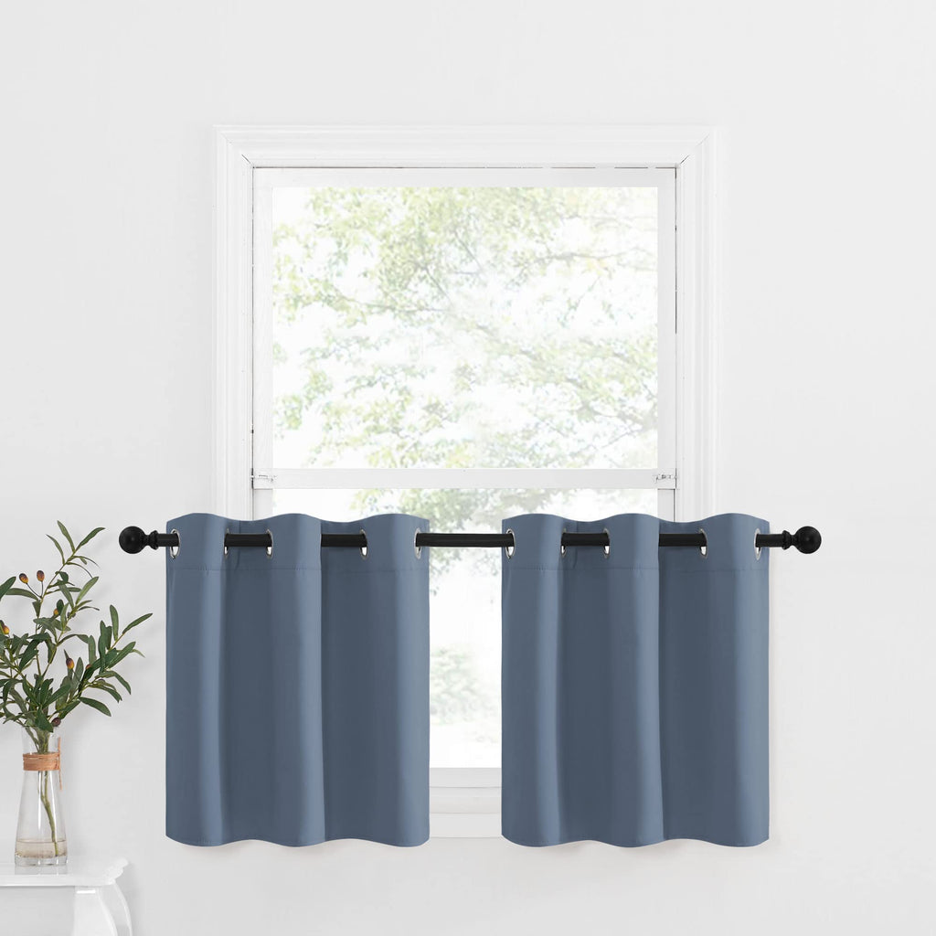 Nicetown Window Tiers For Nursery, Stone Blue Small Window Curtain Panels For Kitchen Room Darkening Grommet Short Curtain Valances For Bathroom/Loft/Dorm/Thanksgiving (W42 X L24 Inch,1 Pair)