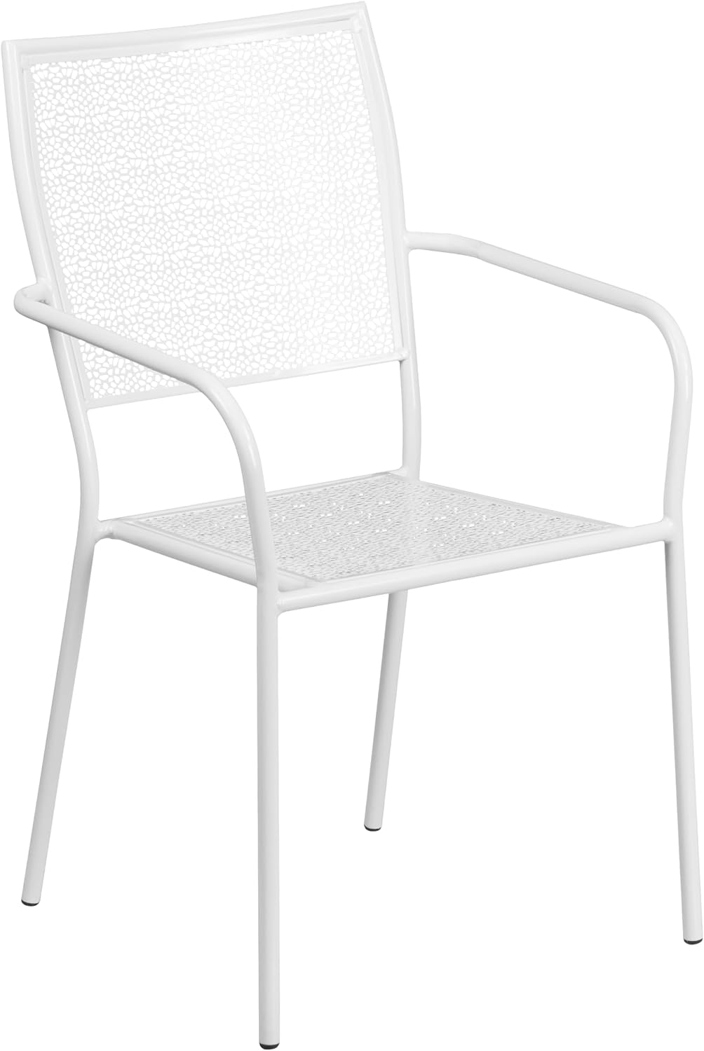 Commercial Grade 28 Square White Indoor-Outdoor Steel Patio Table Set with 2 Square Back Chairs
