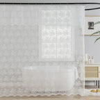 Tudeco White Lace Shower Curtain With Attach Valance, Shabby Chic Floral Shower Curtain Lace For Bathroom Vintage Sheer Scallope