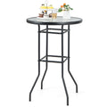 Giantex Patio Bar Table, 38' Height High Top Bistro Table, 27' Round Tempered Glass Tabletop, Heavy-Duty Metal Frame, Outdoor Table For Bistro Porch Garden Balcony