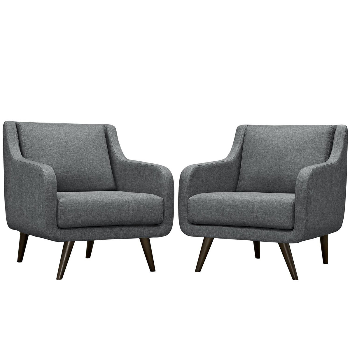 Modway Verve Fabric Upholstered Mid-Century Modern Two Armchair Set In Gray