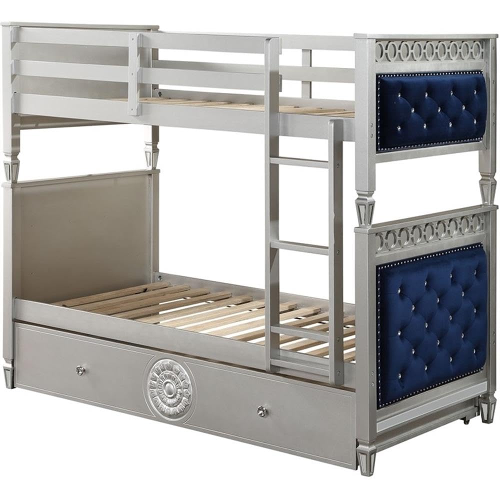 Acme Varian Twin Over Twin Wooden Bunk Bed in Blue and Silver