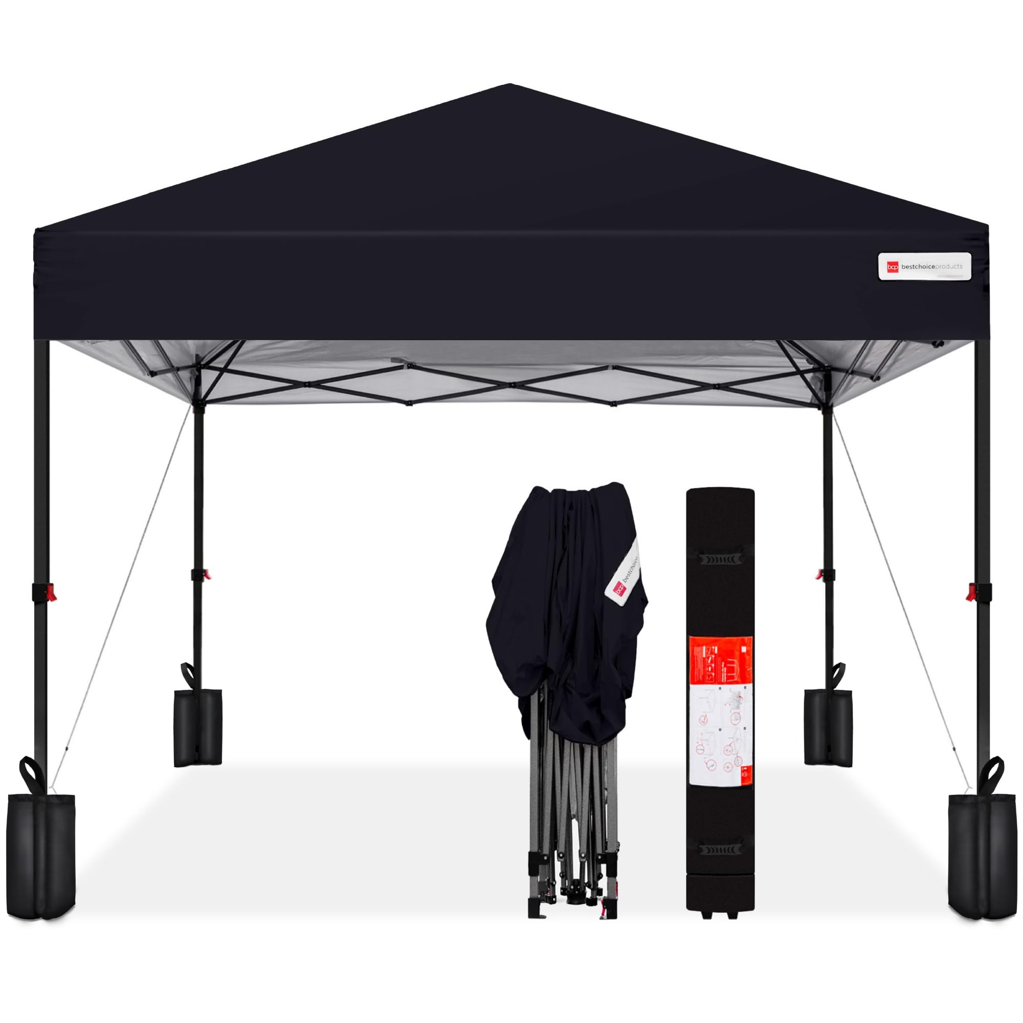 Best Choice Products 8x8ft Pop Up Canopy Tent, Outdoor Shade, 1 Person 1 Minute Set Up, Carry Case, 4 Weight Bags - Black