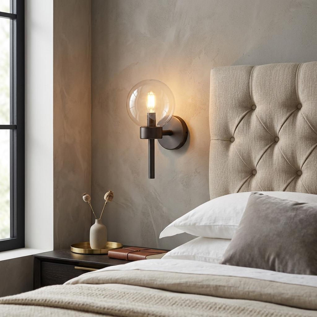 6 Inch Black Metal and Glass Armed Sconce