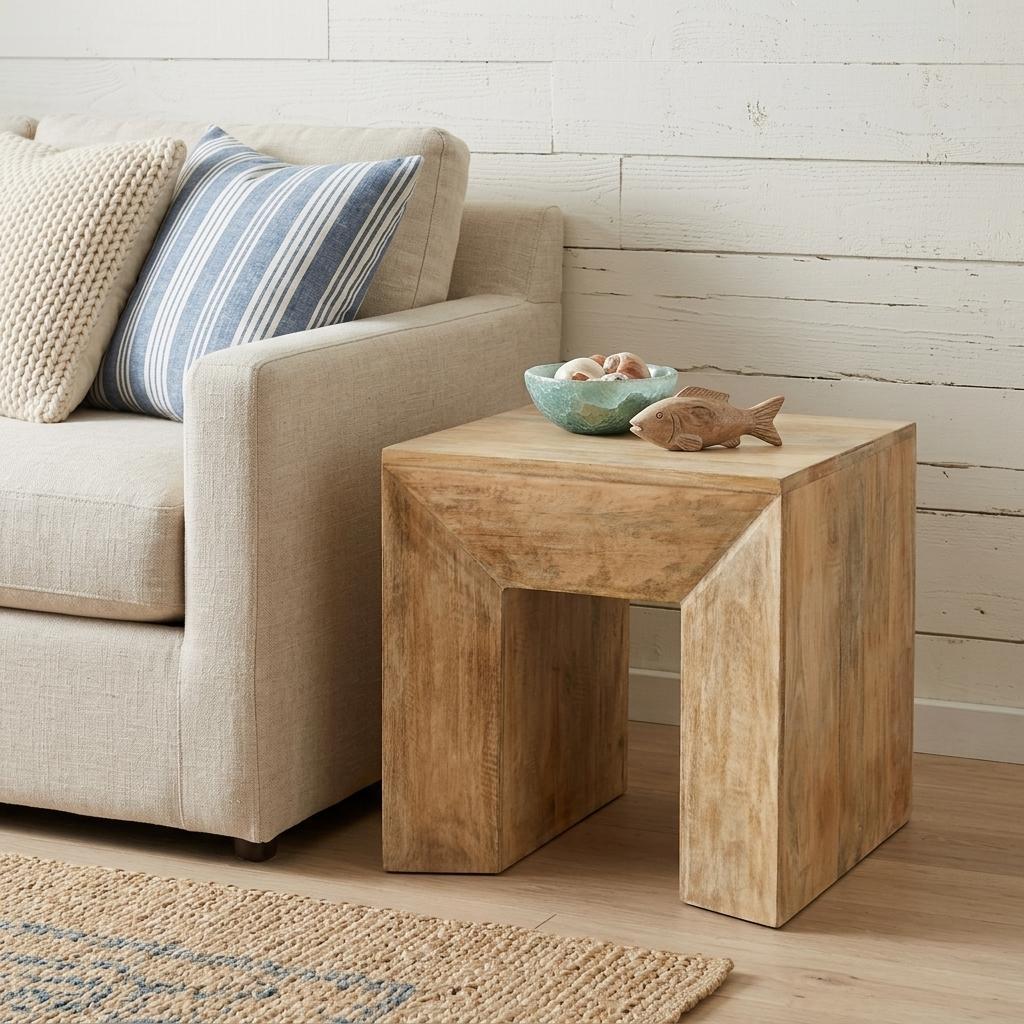 20 Inch Natural Natural Distressed Solid Wood Square Frame End Table