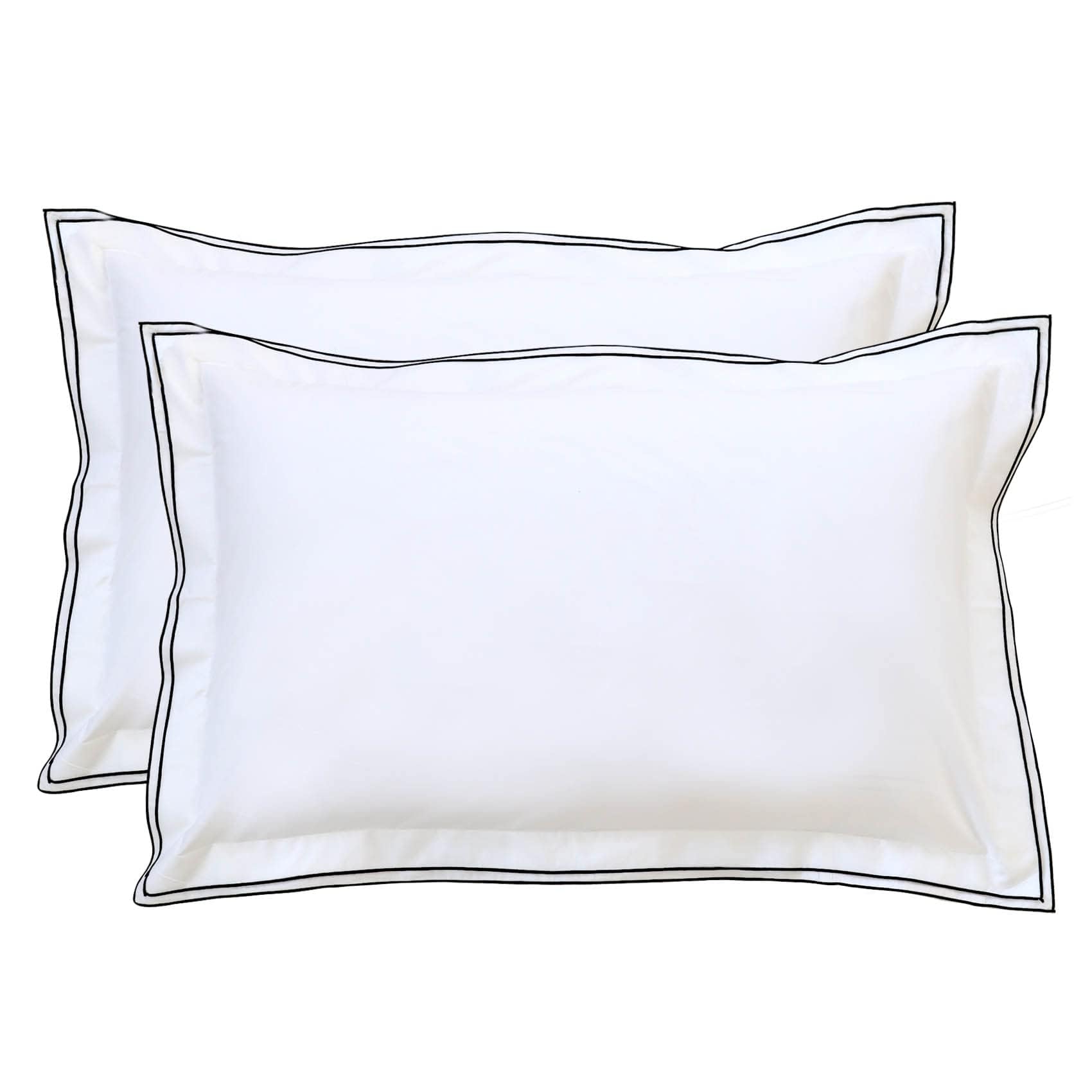 Ranznaz White Standard Pillow Shams Set Of 2, 100% Cotton Embroidery Trims Pillowcases, Softer And Breathable Elegant Pillow Cov