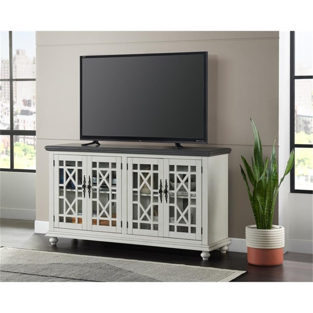Martin Svensson Home Elegant Tv Stand, 63&quot; W X 35&quot; H, White With Grey Top
