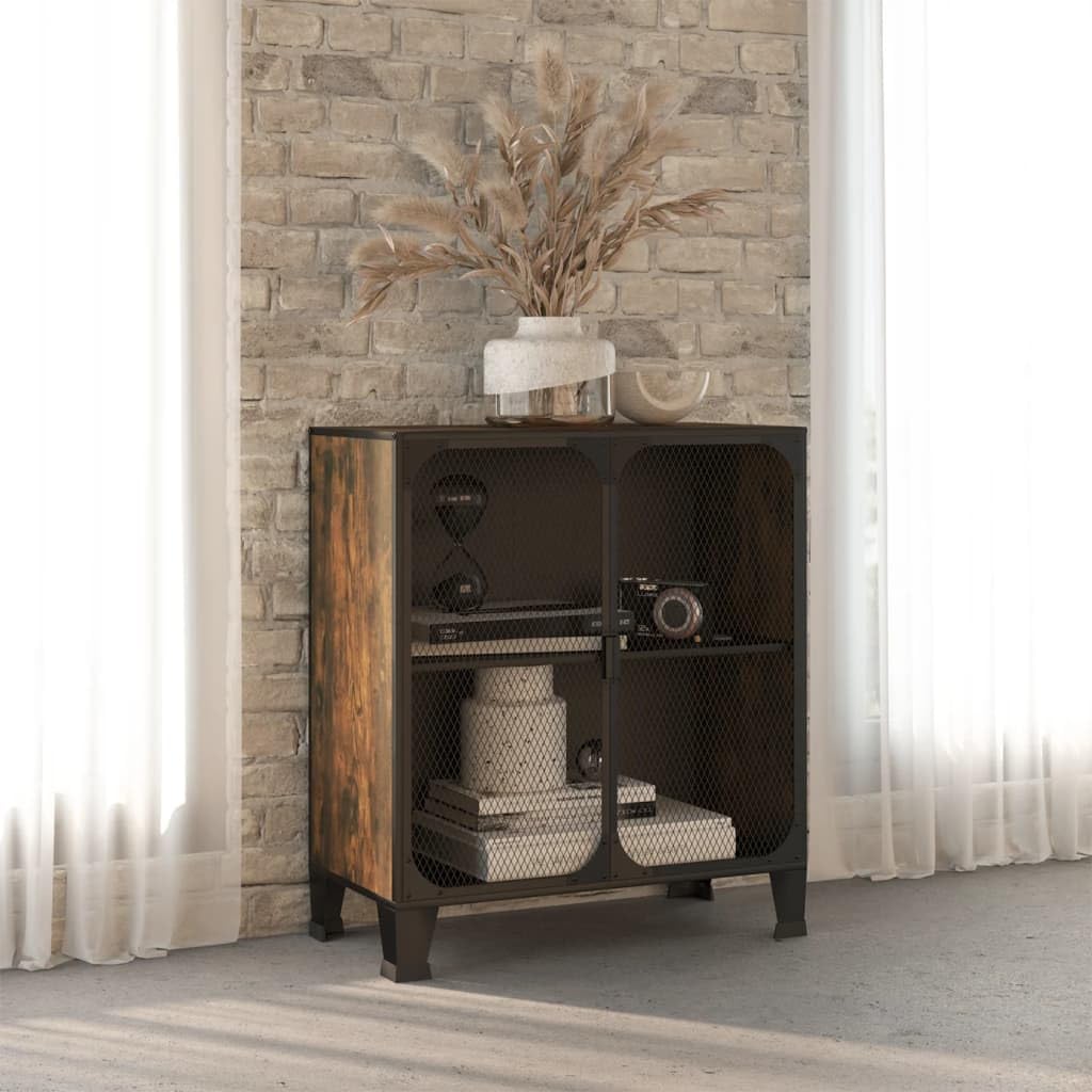 vidaXL Rustic Brown Storage Cabinet - Strong Metal and MDF Construction, Double Mesh Doors, Easy to Clean, Ample Space for Books, DVDs and More, Ideal for Living Room or Bedroom