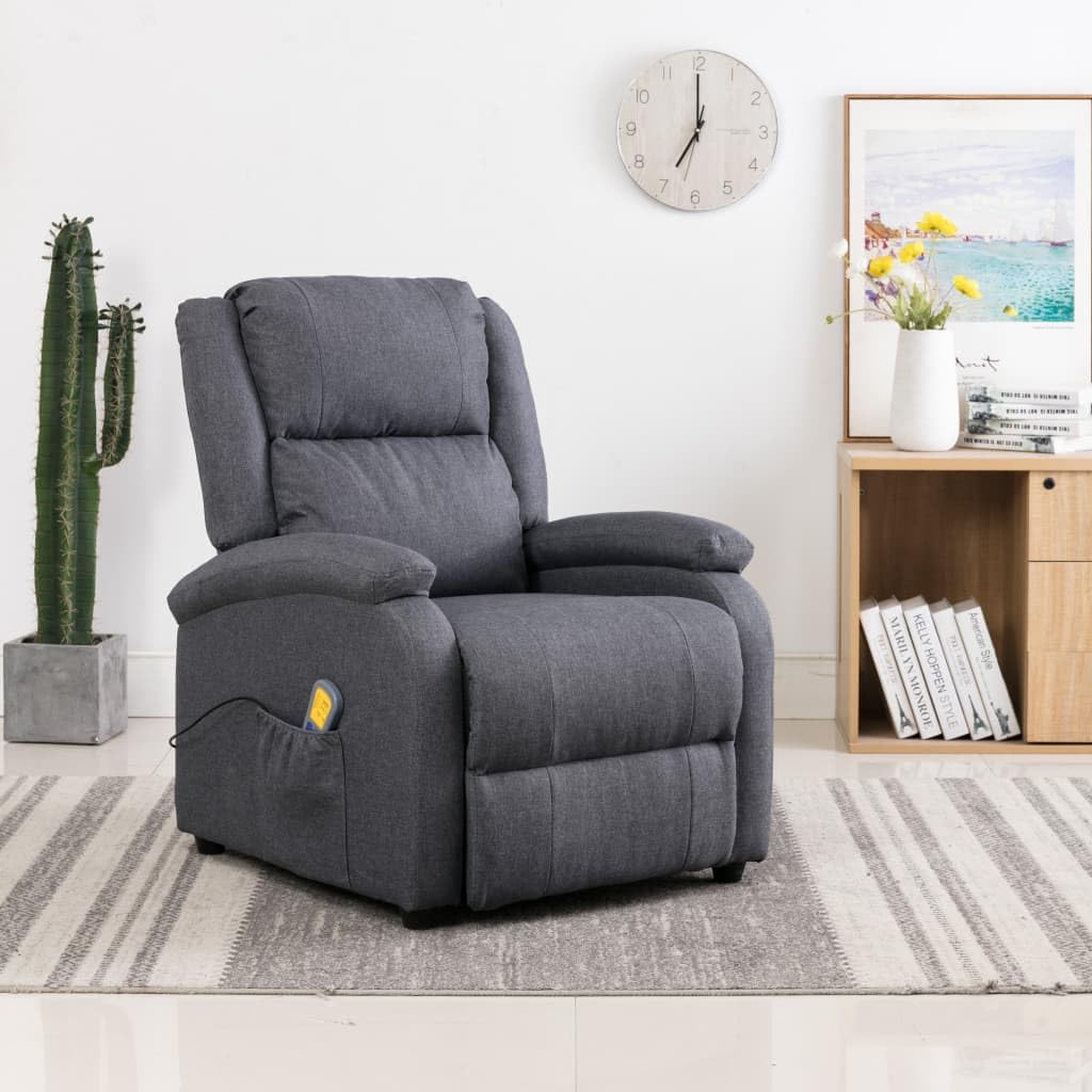 vidaXL Massage Chair - Fabric-Covered, Reclining and Vibration Functions, Relaxing Dark Gray Lounger for Home or Office
