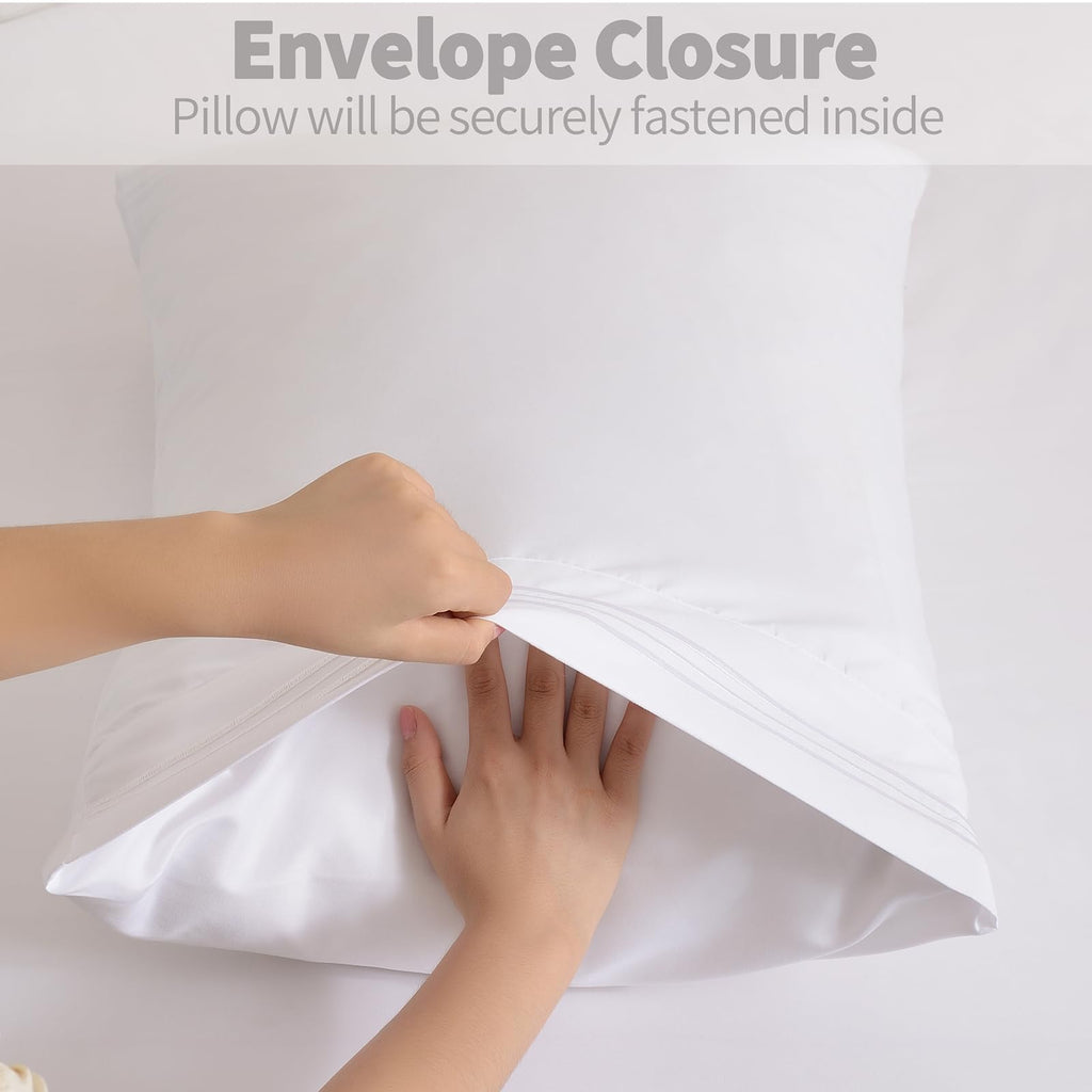Horbaunal 2 Pack Microfiber Pillowcases Standard Size White Bed Pillow Cases With Envelope Closure, 1800 Thread Count Soft & Shr
