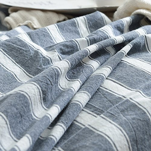 F.Y.Dreams 100% Washed Cotton Duvet Cover For Weighted Blanket 48X72 Inches With 8 Ties, Zipper On Long Side/Stripe Grey/Just Du