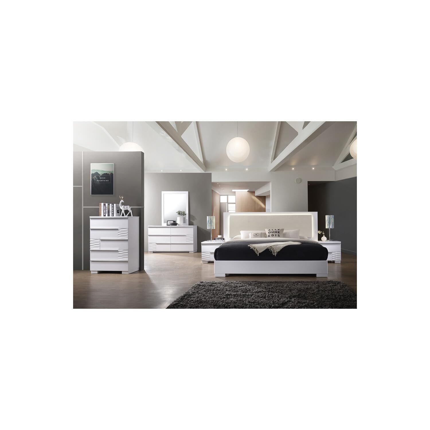 Best Master Furniture Athens White With Led Lighting Platform Bed Queen