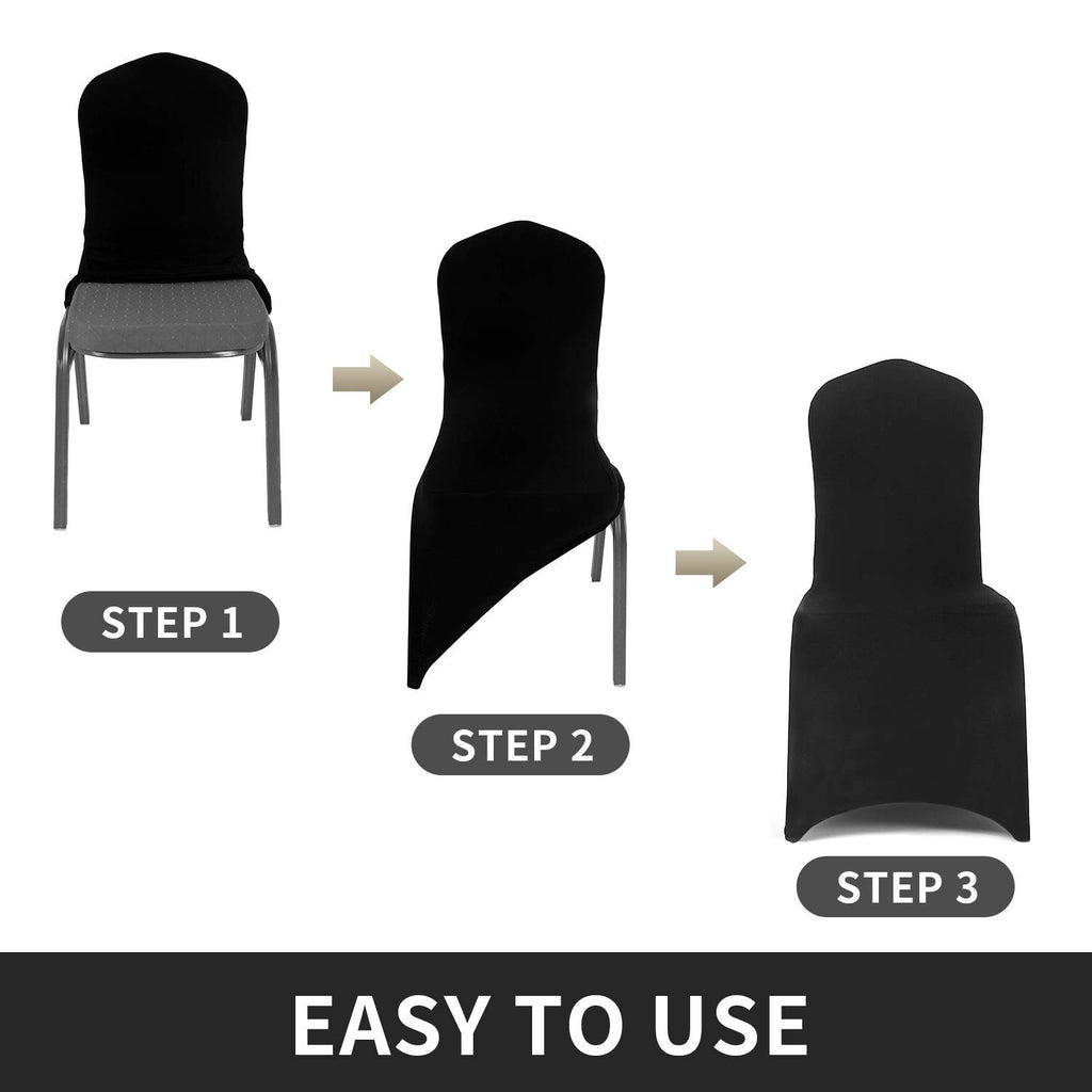 Peomeise 12Pcs Stretch Spandex Chair Cover For Wedding Party Dining Banquet Event (Black, 12)